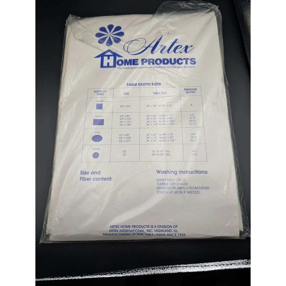 Vintage Tablecloth Artex‎ Home Products Bone White Oval 78x102 50/50 Cotton Poly